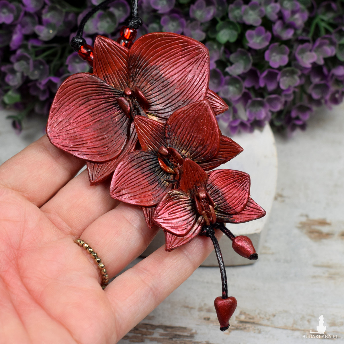 Orchidee- bordowy komplet biżuterii